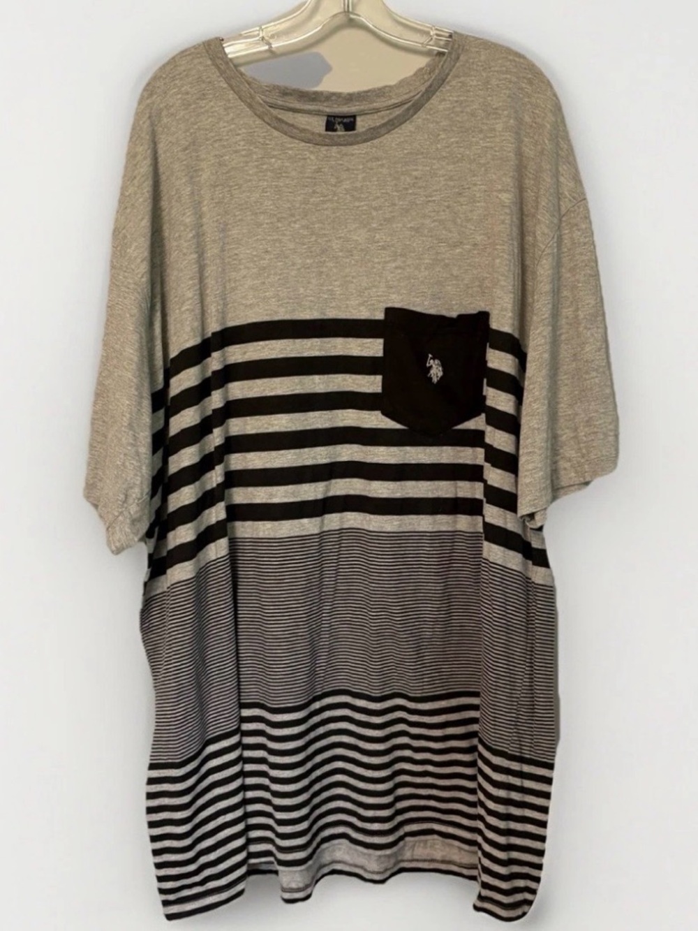 U.S. Polo Assn. Gray Black Striped Pocket Tee 3XLT Big & Tall Short Sleeve Logo